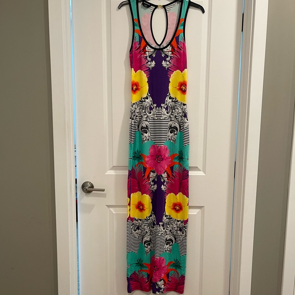 Beautiful, long multi-colored bebe dress XS
